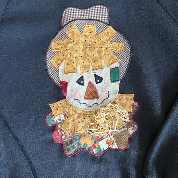 Vintage Lee Sport Scarecrow Halloween Long Sleeve Sweatshirt 2XL Applique Fall - Picture 2 of 7